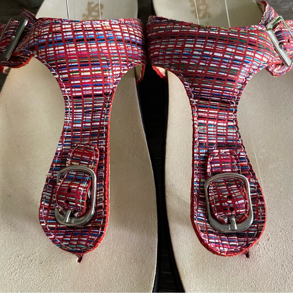 NEW SAS Sanibel T-Strap Sandal Slide Slip On Diabetic Shoe Womens 10 Rainbow Red - Picture 5 of 8